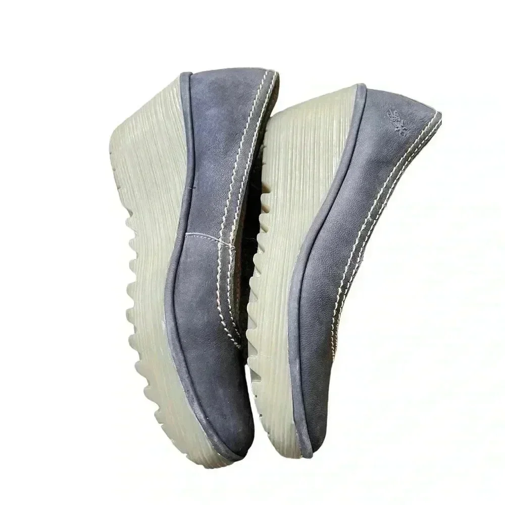 Fly London Women’s Black Suede Wedge Heel Shoes•Size 39 US 8-8.5•